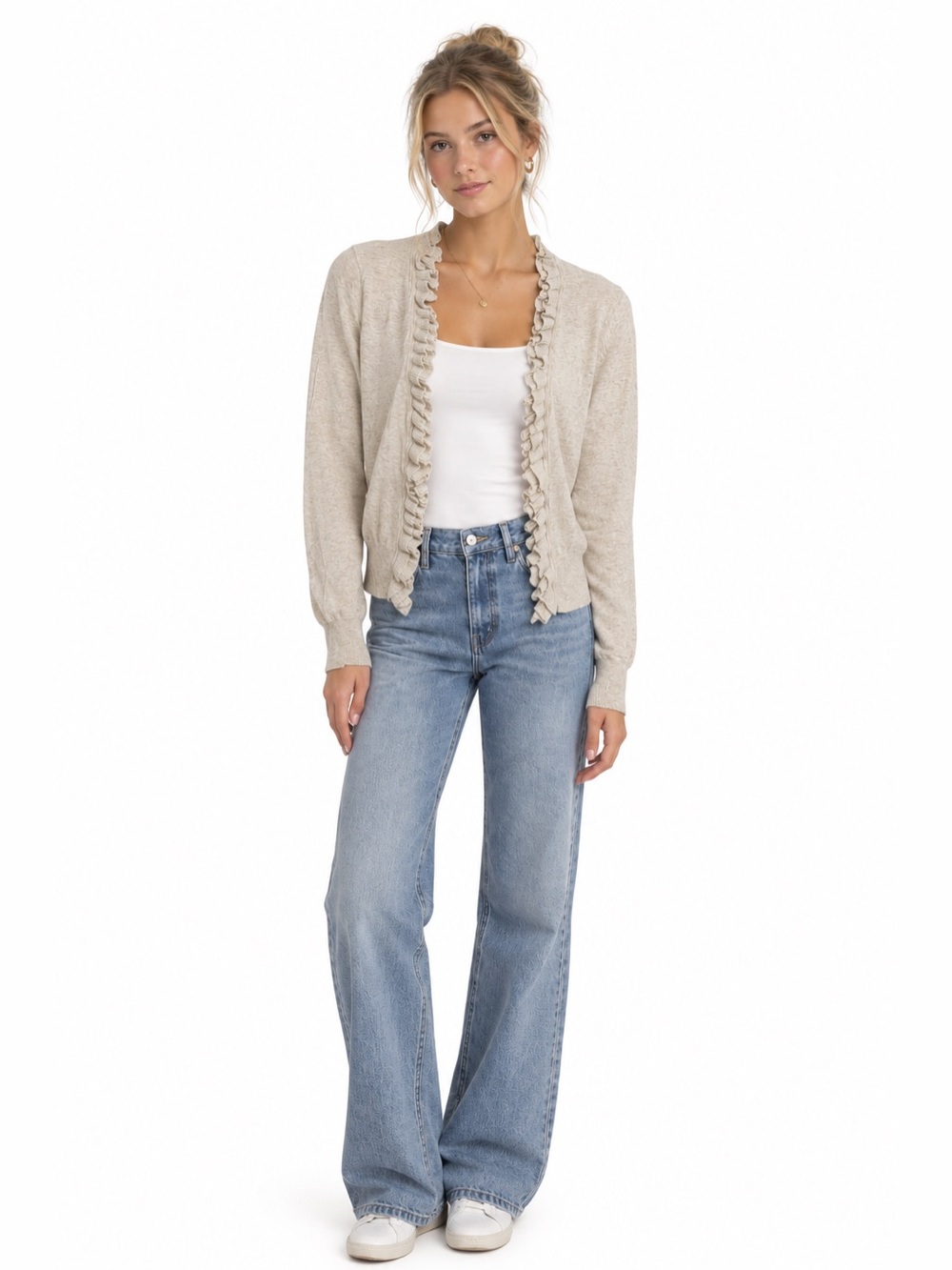 Moda International Cream Ruffled Cardigan